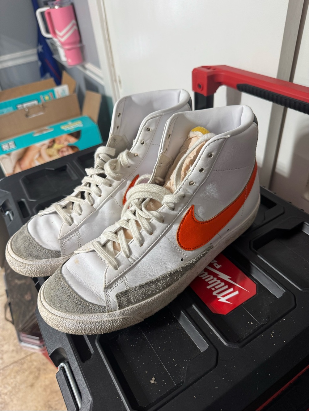 Nike Men’s High-Top Sneakers White with Orange Swoosh